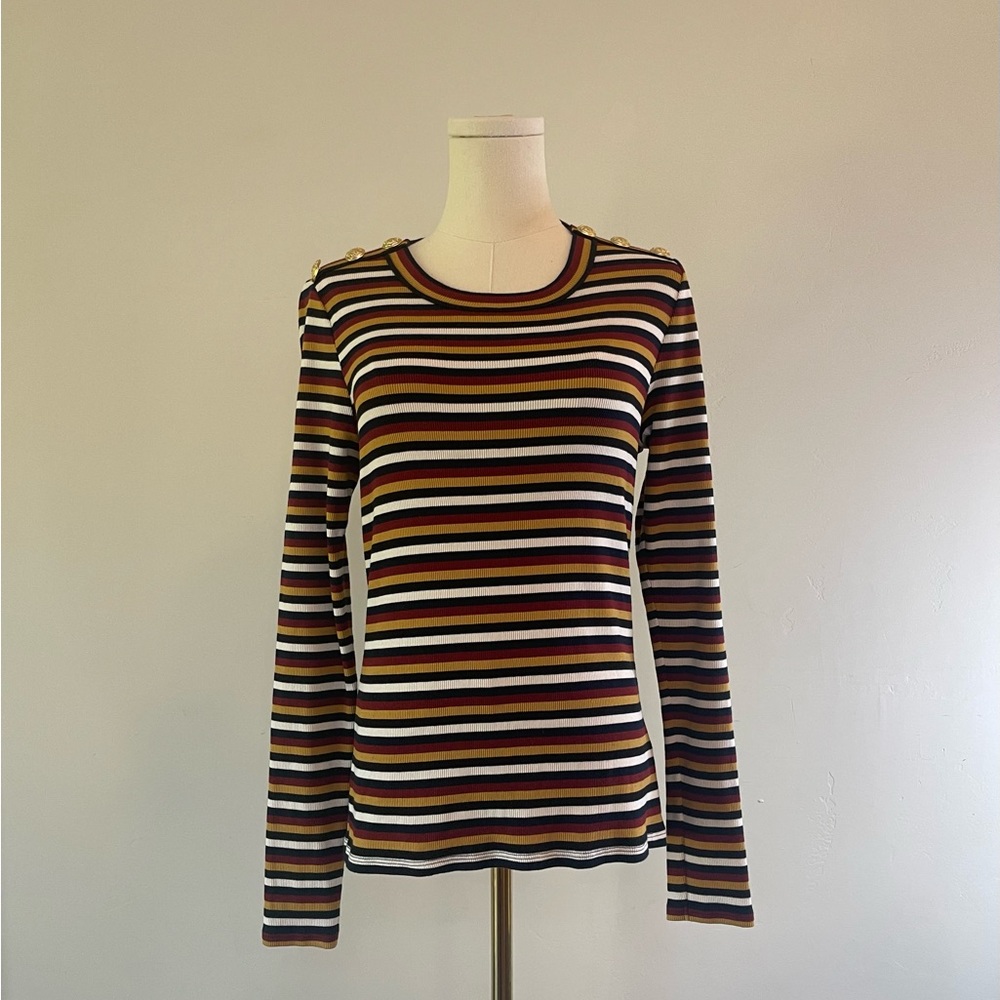 Veronica Beard Mayer Striped Long-Sleeve Top
